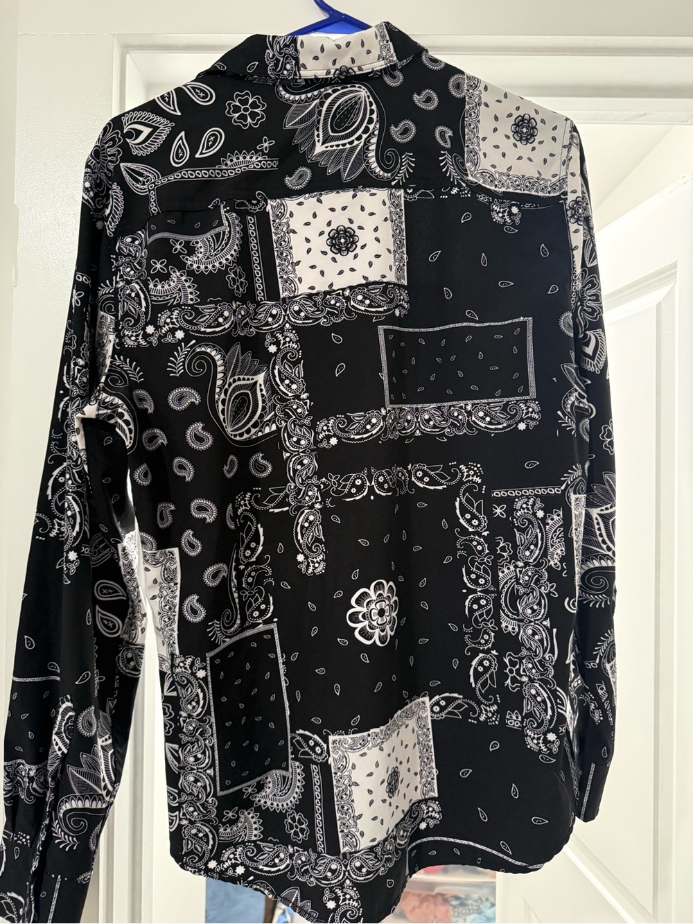 Men's Black & White Paisley Patchwork Long Sleeve Shirt